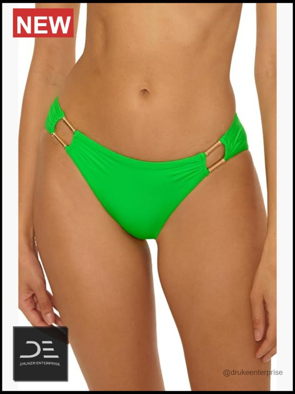 Cheeky Hipster Bikini Bottom with Gold Bead Accents, Nylon Spandex Pull-On